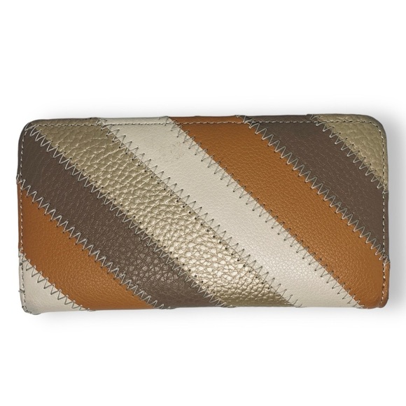 Anne Klein Striped Stitch Detail Bi-fold Wallet in Orange Beige & Gold - Picture 4 of 10